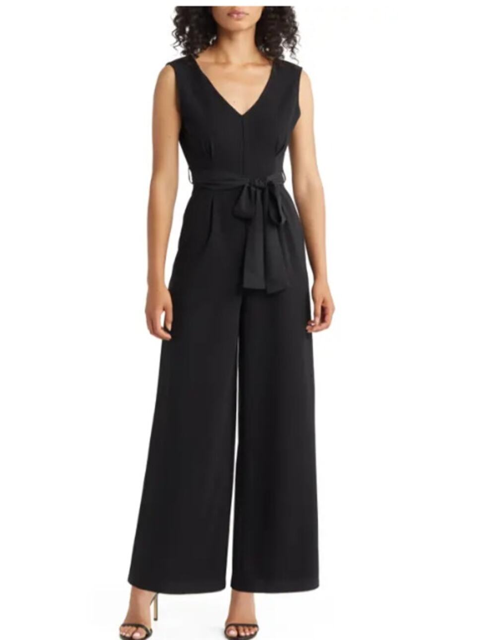 ZOE AND CLAIRE Black V-Neck Sleeveless Jumpsuit Size Small wide leg